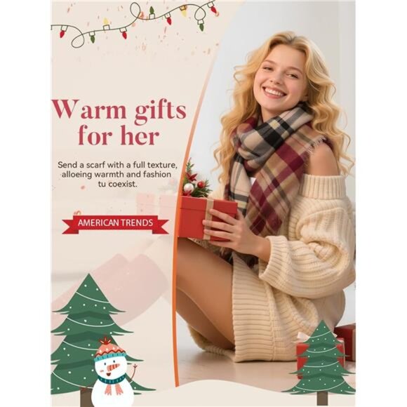 Womens Plaid Scarf Oversized Blanket Shawl Wrap Soft Warm Tassel Winter Fall Gif - Picture 2 of 6